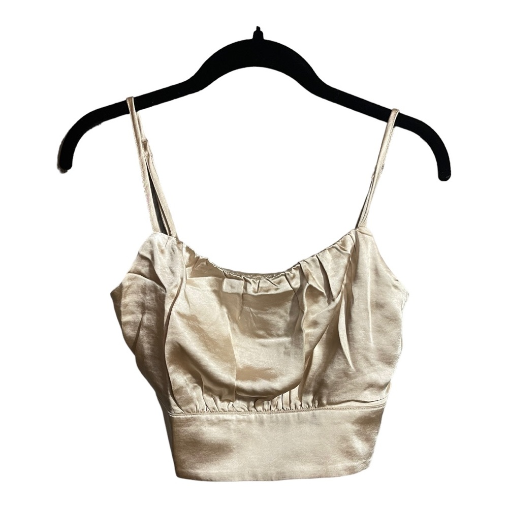 Lulu's Luxe'd Out Champagne Satin Cropped Tank Top in Champagne Size S NWT - Picture 4 of 10